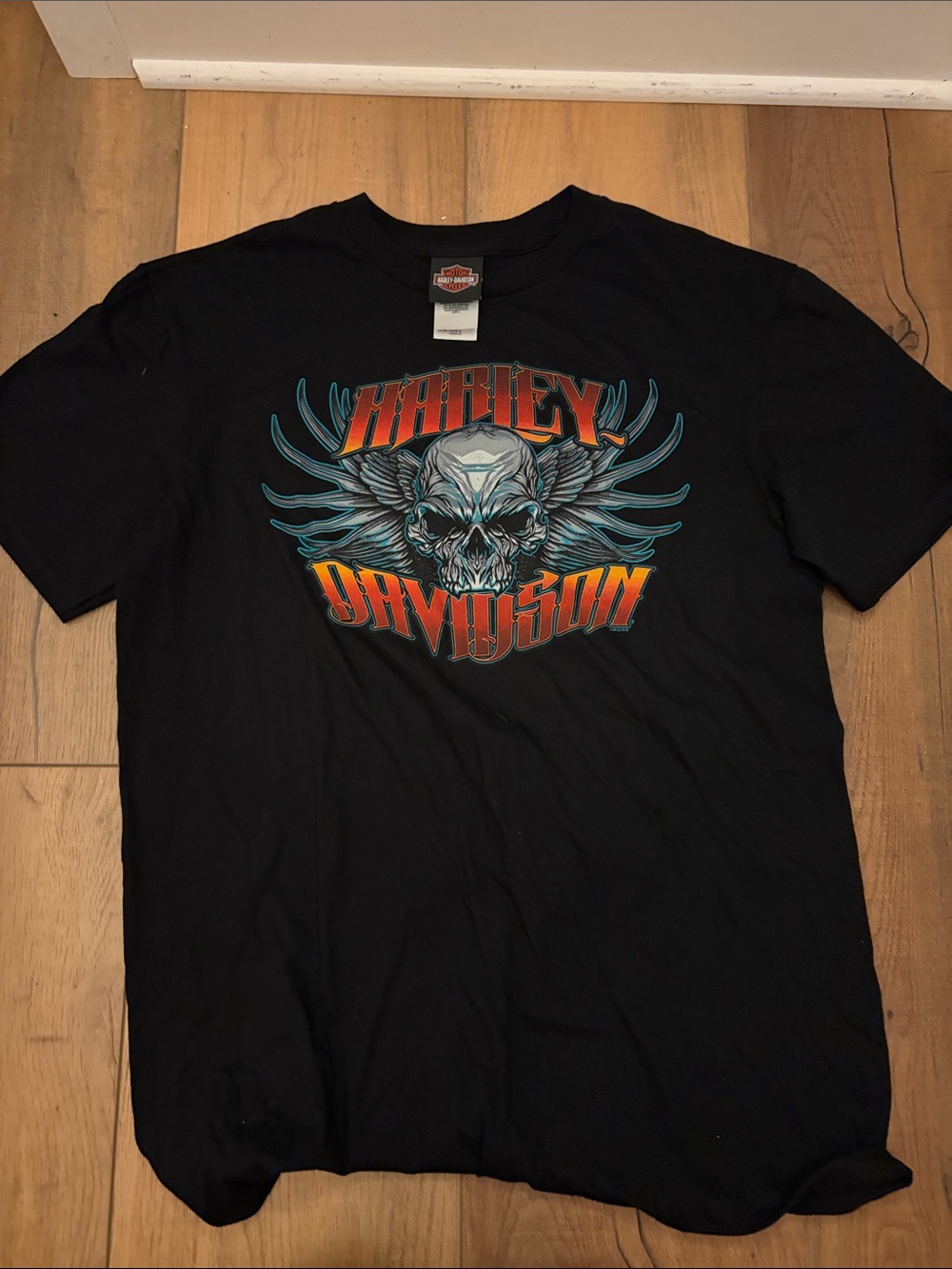 Vintage Harley-Davidson Men's Black Graphic Skull T-Shirt - Sz L